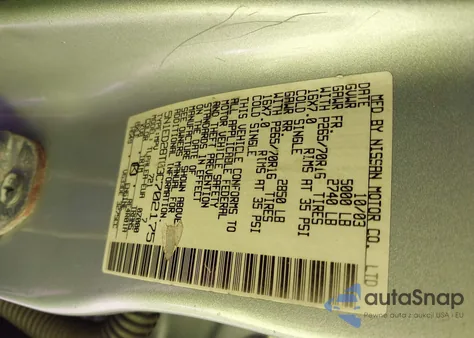 2003 Nissan Xterra Xe z USA, uszkodzony, nr VIN 5N1ED28T03C702175